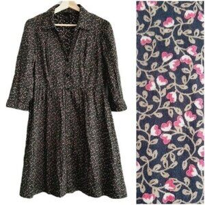 H&M Ditsy Floral Heart Print Prairie Style Button Down Dress Sz 10